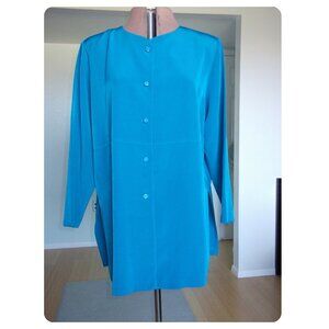 S. G. Sport Women's Plus Size 1X Button Down Shirt Teal Blue Blouse L/S Top EUC
